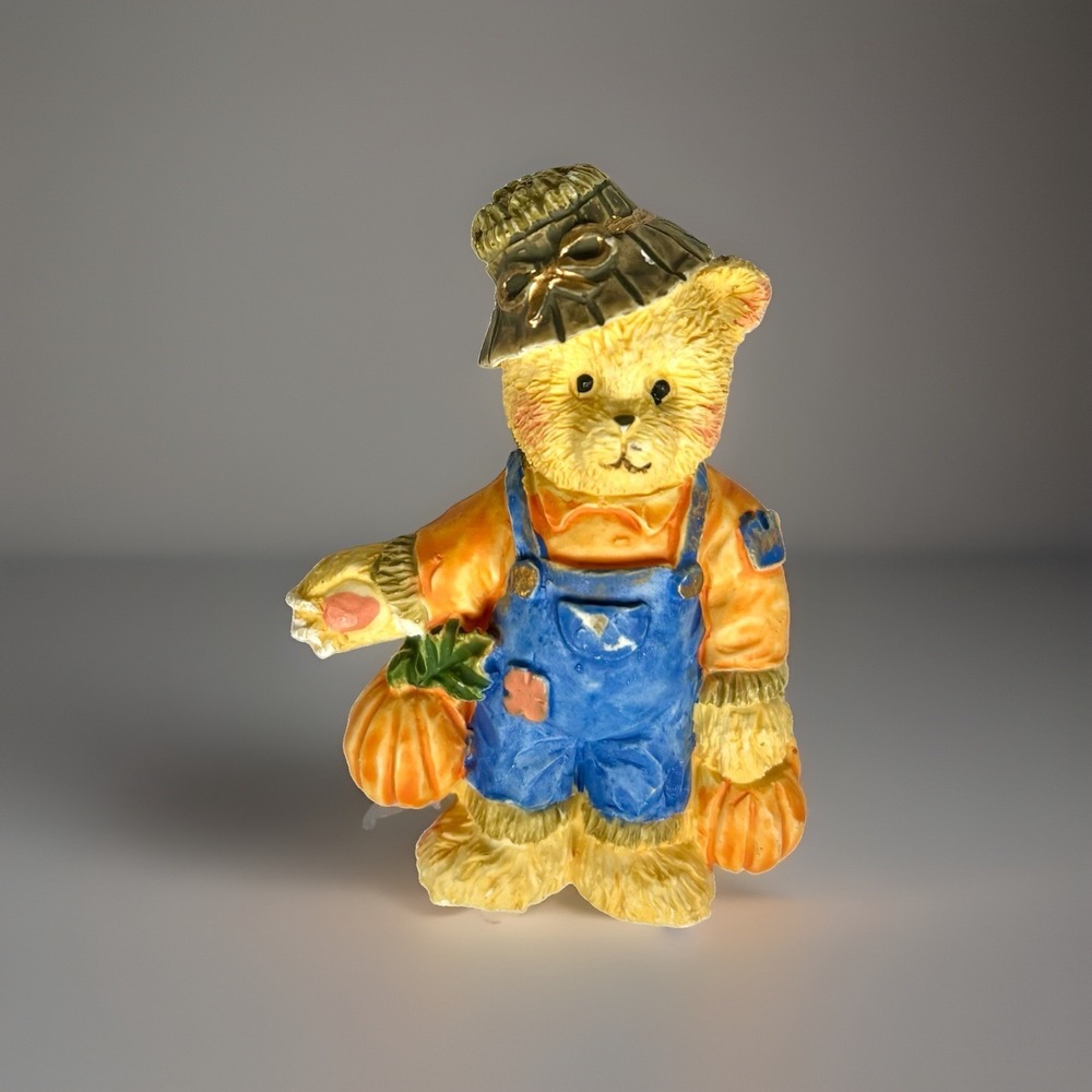 Vtg Halloween Teddy Bear Scarecrow Resin Brooch Pin Pumpkin Autumn Holiday‎